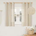 LAMIT Natural Linen Semi Sheer Curtains 48 Inch for Short Windows, Light Filtering Curtains Farmhouse Boho Bronze Grommet Drapes for Kitchen/Loft Room, 2 Panels (34 x 48 Inch, Linen)