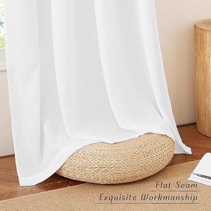 NICETOWN Rustic Linen 144 inch Long Curtains for Living Room, Grommet Privacy Added Thick Linen Weave with Light Filter Window Curtains & Drapes for Bedroom, White, W55 x L144, 2 Panels