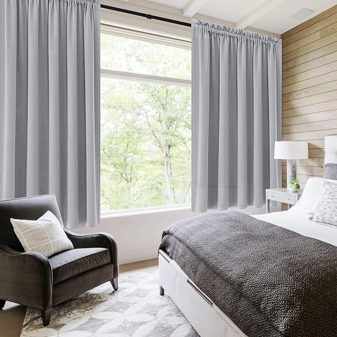 DWCN Blackout Curtains for Bedroom – Rod Pocket Thermal Insulated Noise Reducing Noise Reducing Drapes for Living Room, W 60 x L 63 Inch, 2 Panels, Silver Grey