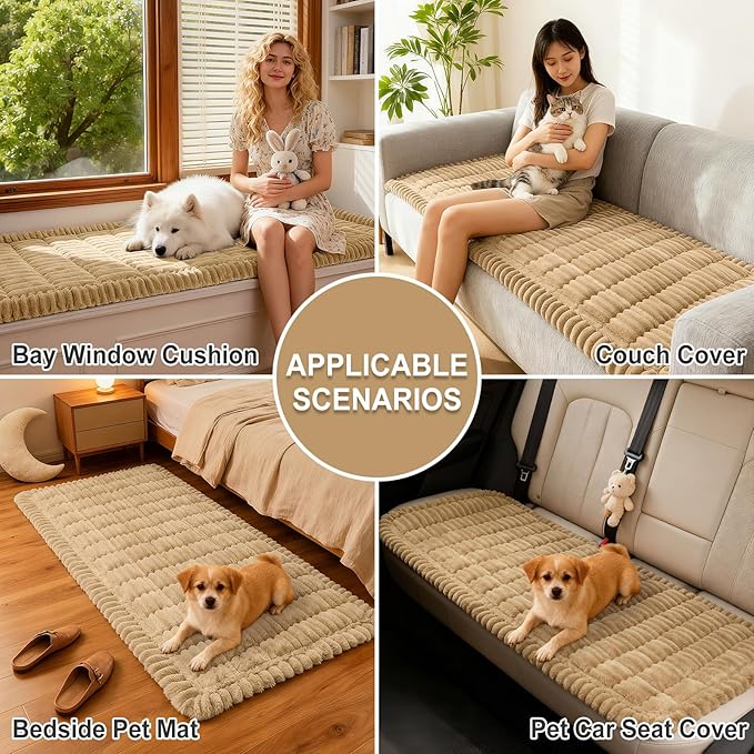 hyha Couch Covers for Dogs Washable, Non Slip Plush Dog Sofa Protectors, Fuzzy Pet Couch Covers for 3 Cushion Sofa Pet Friendly (Camel, 27.6" x 27.6")