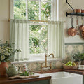 RYB HOME Sage Green Linen Kitchen Cafe Curtains 24 inch Length, Farmhouse Striped Tier Curtains for Living Room Bathroom Tickingstripe Short Window Rustic Pinstripe Valances, W26 x L24, 2 Panels