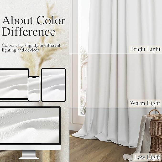 Guken White 100% Blackout Linen Curtains 86 Inch Length 2 Panels Set for Living Room Bedroom Back Tab Rod Pocket Thermal Insulated Black Out Drapes Room Darkening Farmhouse Window Curtains 52x86