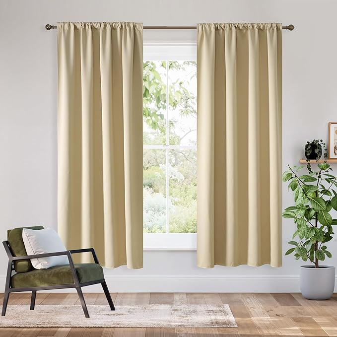 RYB HOME Bedroom Blackout Curtains 54 inches Long, 100% Blackout Thermal Insulated Noise Reducing Curtains for Living Room Nursury, 42 inches Wide by 54 inches Long, Biscotti Beige