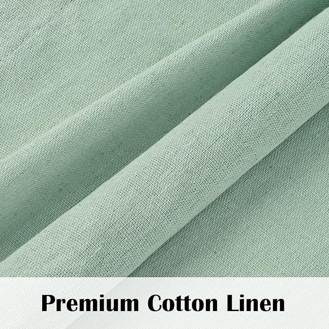 FRAMICS Boho Kitchen Curtains 36 Inch Length, Farmhouse Cotton Linen Tier Curtains, Rustic Button Short Curtains for Windows, Sage Green Country Cafe Curtains, Rod Pocket Small Window Curtains, 26x36