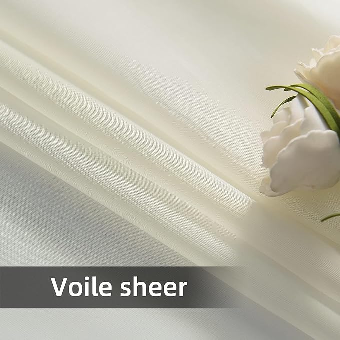 youleyar Solid Sheer Rod Pocket Curtain Voile Draperies 2 Panels White Beige Black Grey Coffee 38 Inch Width 54 Inch Long 1 Pair for Kitchen Bedroom Children Living Room Yard(Ivory,38Wｘ54L)