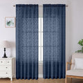 Lecloud Leia Navy Blue Sheer Curtains 96 Inches Long 2 Panels, Airy Leaf Textured Jacquard Curtain Panels, Light Filtering & Privacy Curtains for Living Room Bedroom French Window, 52" W x 96" L