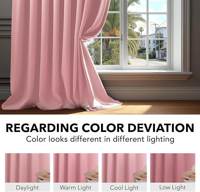 Deconovo Solid Back Tab and Rod Pocket Curtains Thermal Insulated Blackout Window Curtains for Living Room 52Wx84L Inch Coral Pink 2 Panels