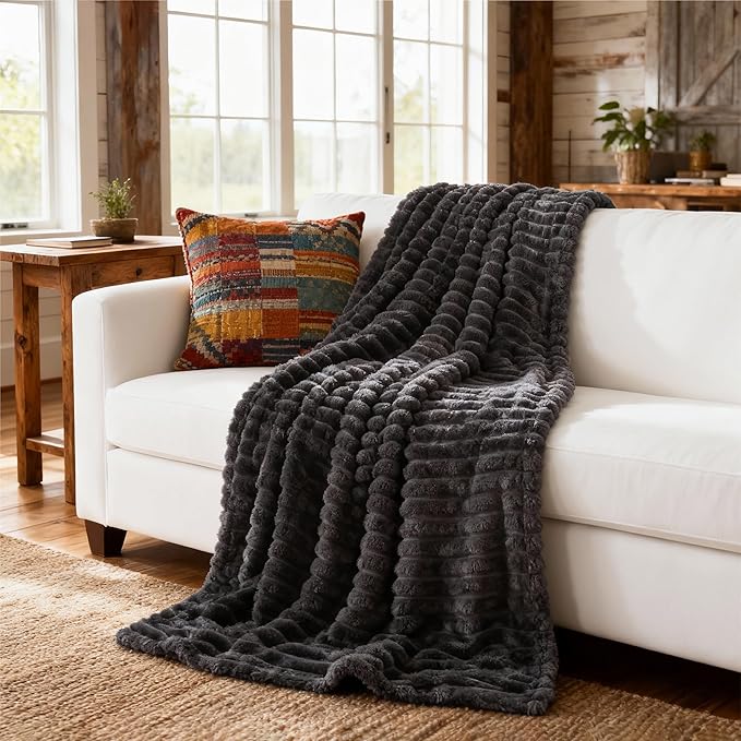 Bedsure GentleSoft Grey Fleece Blanket for Couch - Cozy Soft Blankets for Women, Cute Small Throws for Girls, 50x70 Inches