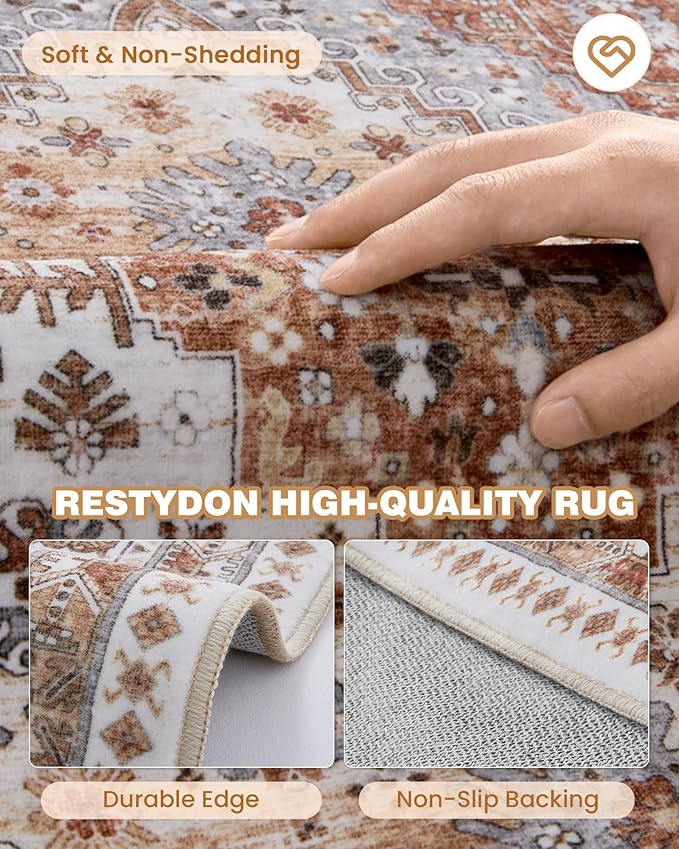 3x10 Runner Rug Non Slip Washable for Entryway, Front Porch, Vintage Hallway Runner for Laundry Room, Bedroom, Stain Resistant Thin Indoor Kitchen Mats for Floor(Orange,3'x10')