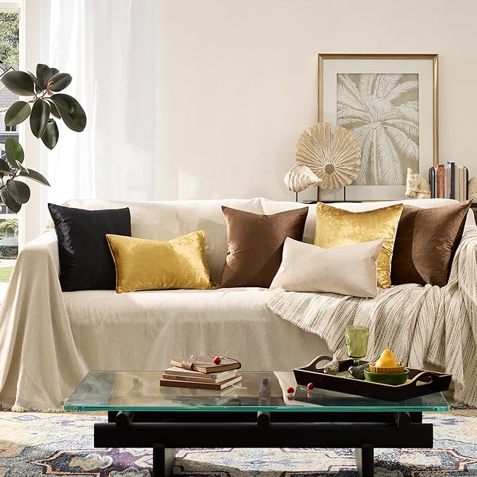 GIGIZAZA Gold Velvet Pillow Covers 16x16, Set of 2 Couch Throw Decorative Pillow Covers Soft Modern Living Room Square Cushion Fall Pillowcases