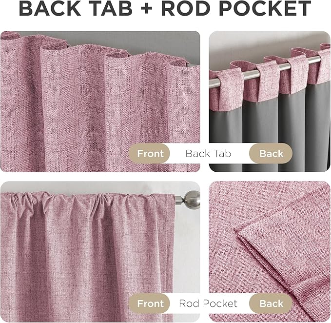 Joydeco Blackout Curtains for Bedroom - 90 Inch Long 100% Light Blocking 2 Panels Set Pink Drapes, Thermal Insulated Room Darkening Curtains, Linen Textured for Living Room, Rod Pocket & Back Tabs