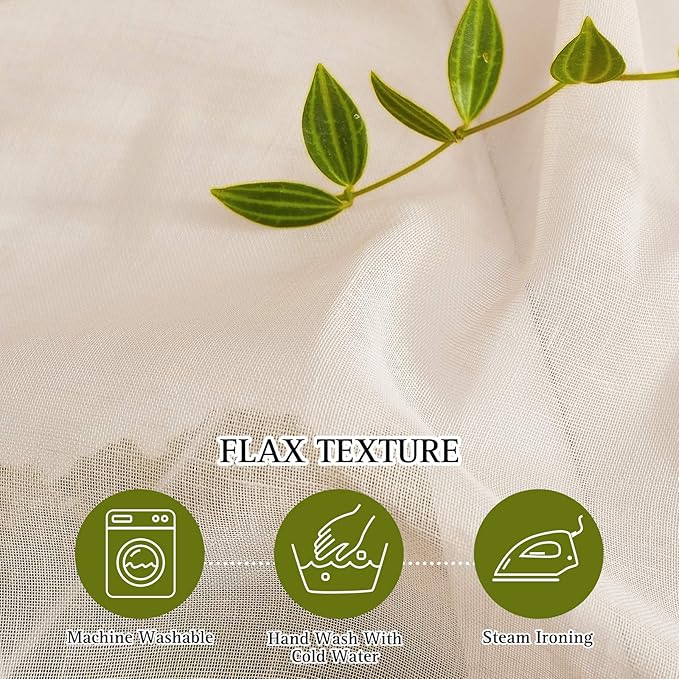 NICETOWN Natural Open Linen Weave Flax Sheer Window Curtains, Ring Top Semi Sheer Textured Drapes Privacy with Light Through for Bedroom/Kids Room, Beige, 52" Wide by 63" Long, 2 Pieces