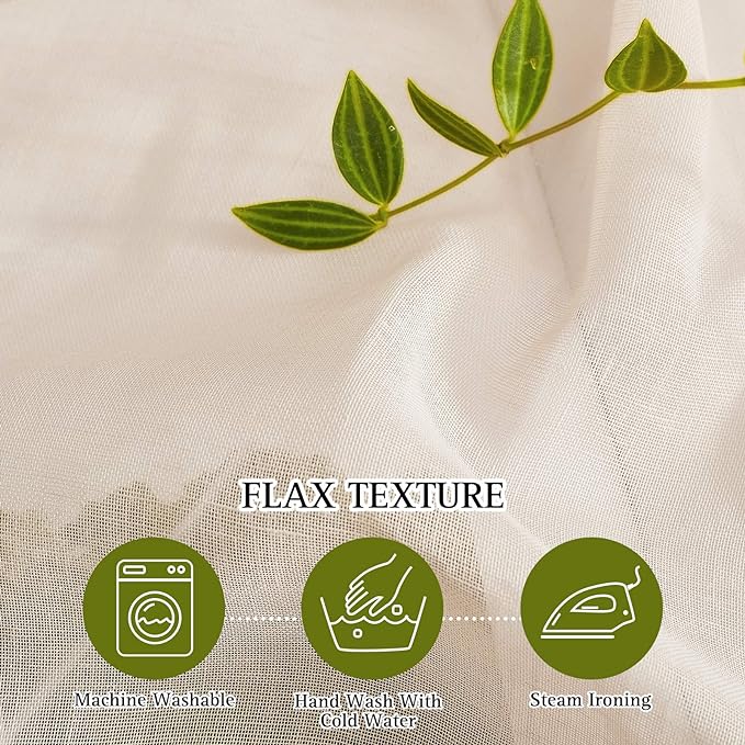 NICETOWN Natural Open Linen Weave Flax Sheer Window Curtains, Ring Top Translucent Textured Drapes Privacy with Light Through for Bedroom/Living Room, Beige, 52" Wide by 72" Long, 2 Pieces