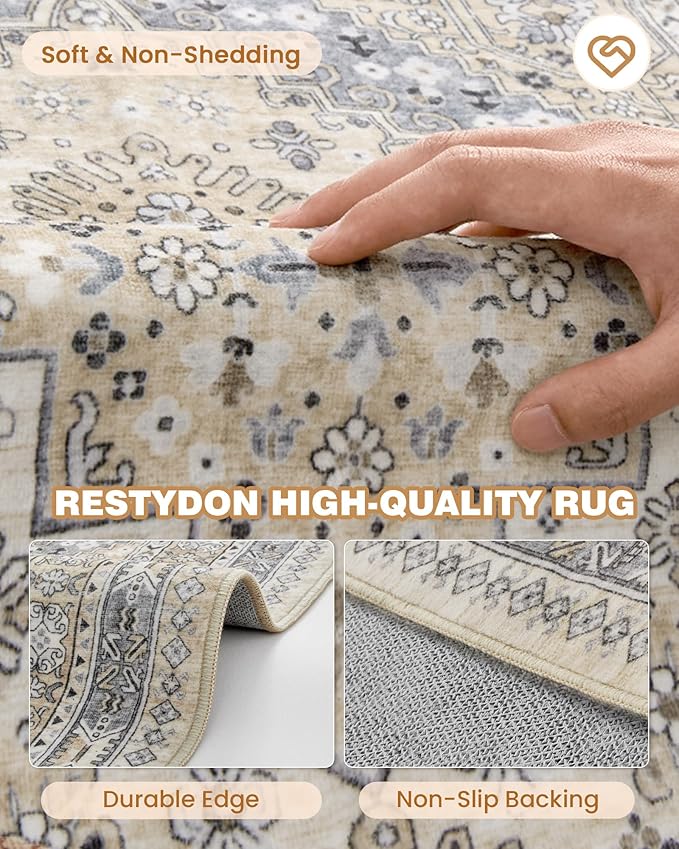 Washable Runner Rug 2.5x16, Non-Slip Long Kitchen Mats for Floor, Vintage Rug for Entryway, Soft Hallway Runner for Dining Room, Bedroom, Living Room(Beige,2.5'x16')