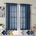 Simplebrand Navy Blue Semi Sheer Curtains 45 Inch Length 2 Panels, Geometric Jacquard Clip Textured Curtains for Bedroom, Modern Elegant Window Drapes Treatment, 42x45 Inch