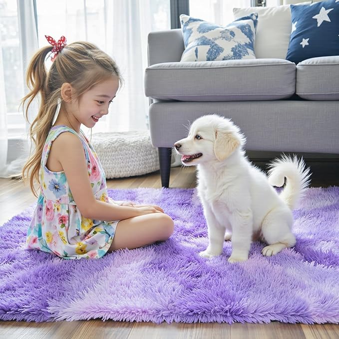 Small Rug Throw Rugs for Bedroom, Mini Area Rug, Fluffy Purple Carpet, Affordable Door Entryway Indoor Inside Front Entrance Dog 2x3 Mat, Home Decor Aesthetic(2 x 3, Purple Starry)
