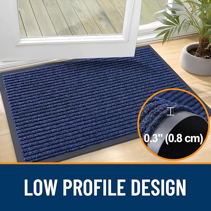 OLANLY Front Door Mat Indoor Outdoor Entrance, 2-Pack 59 x 34 Inch, Waterproof Heavy Duty Doormat, Fade Resistant, Low Profile, Easy Clean Patio Porch Welcome Floor Mats for Entry, Blue