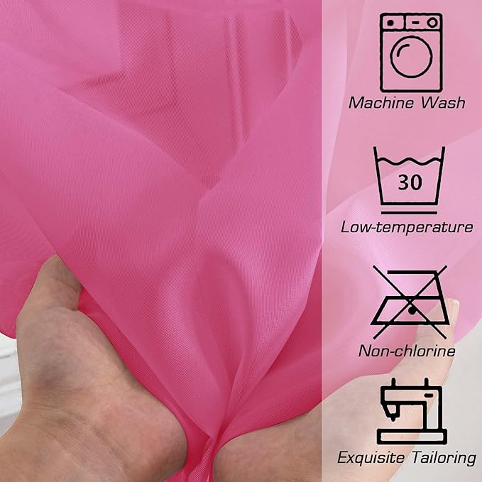 OWENIE Hot Pink Sheer Curtains for Bedroom Living Room 96 Inches Long 2 Panels Set, Soft Solid Light Filtering Clear Sheer Ceiling to Floor for Large Window, 2Pcs, Each 42" W x 96" L, Hot Pink
