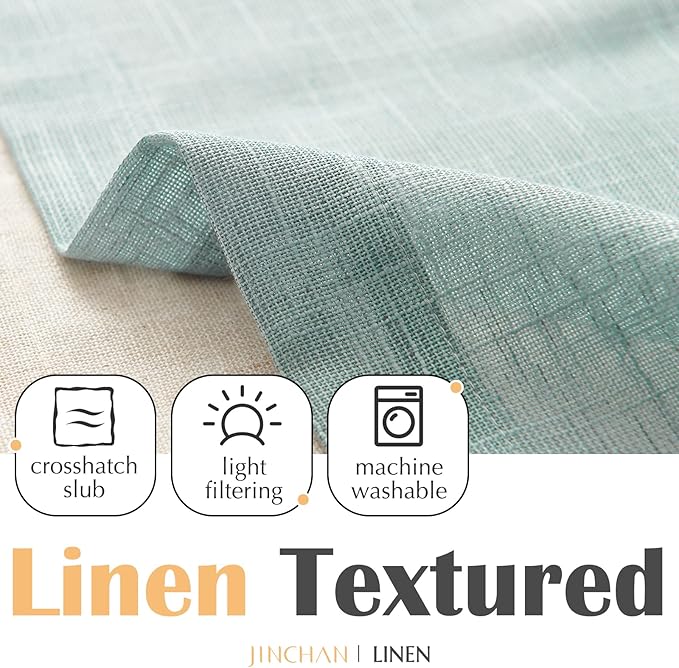 jinchan Linen Farmhouse Valances for Living Room Windows 16 Inch Slubbed Crossed Double Layer Window Valances Light Filtering Rustic Country Overlay Rod Pocket 2 Panels Blue Haze