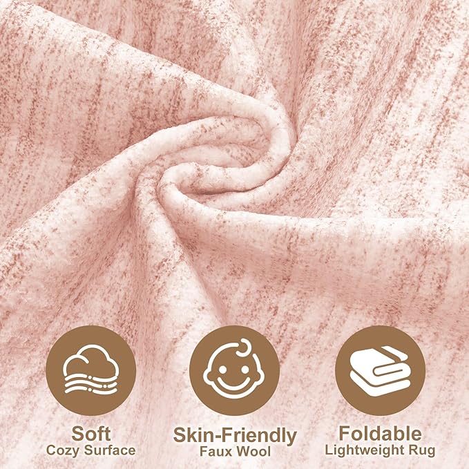 Nakagishi 5X7 Area Rugs Living Room: Washable Large Vintage Rug Neutral Non-Slip Soft Stain Resistant Indoor Carpet for Bedroom Nursery Dining Room Office Playroom - Pink-01