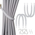 NICEEC 4 Pack Natural Cotton Rope Curtain Tiebacks Elegant Boho Style Decorative Drape Tie Backs Soft Hand-Woven Rope Curtain Holdbacks with Metal Hook for Home & Office Drapery (Light Grey)