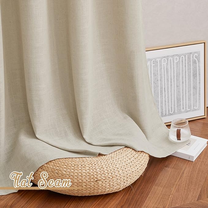 NICETOWN Living Room Curtains Linen Blend 96 inches Long, Grommet Semi Sheer Privacy Assured with Light Filtering Semi Sheer Drapes for Bedroom/Living Room, Taupe, W52 x L96, 2 Panels