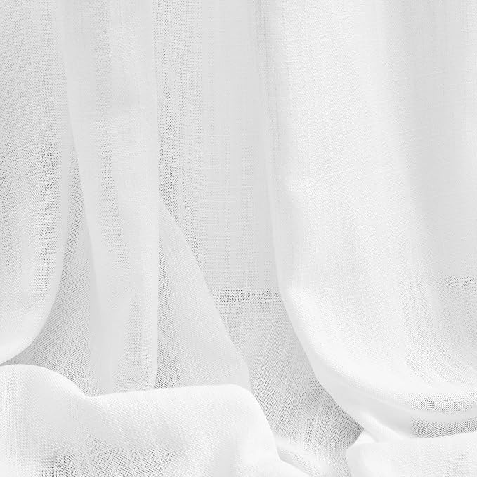 MYSKY HOME White Linen Sheer Curtains 63 inch length Light Filtering Semi Sheer Curtains for Bedroom Short Window Treatment Privacy Protect Drapes Set, Back Tab Boho Farmhouse Soft, 50" Wide, 2 Panels