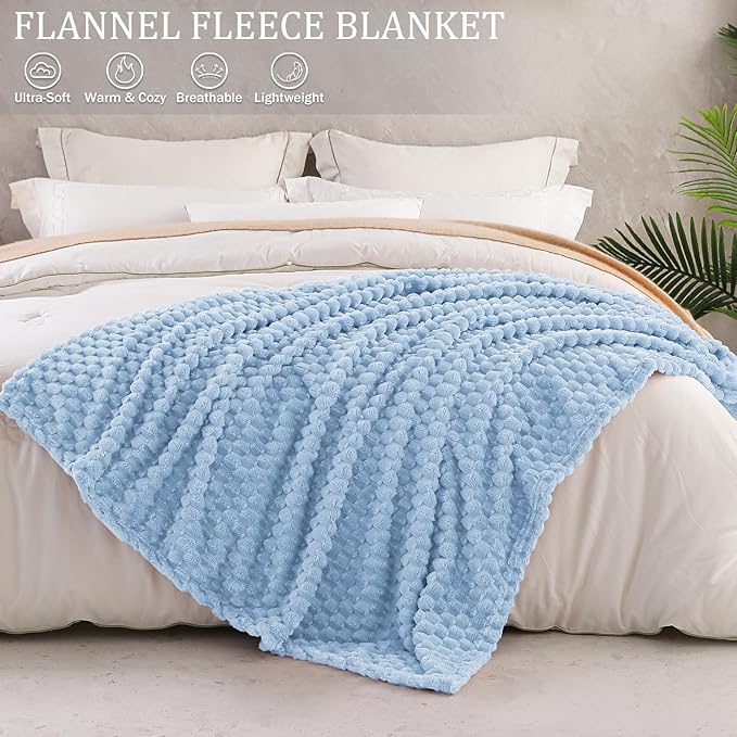 Exclusivo Mezcla Fleece King Blanket for Bed, Extra Large Fuzzy Stone Blue Bed Blankets, Soft Cozy Plush Sofa Throws for All Seasons, 90x104 Inches