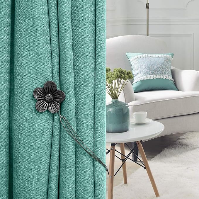 Lewondr Vintage Magnetic Curtain Tieback, 1 Pair Resin Flower Curtain Drapery Holdback Window Curtain Decorative Buckle Holder for Home Cafe Balcony - Ink