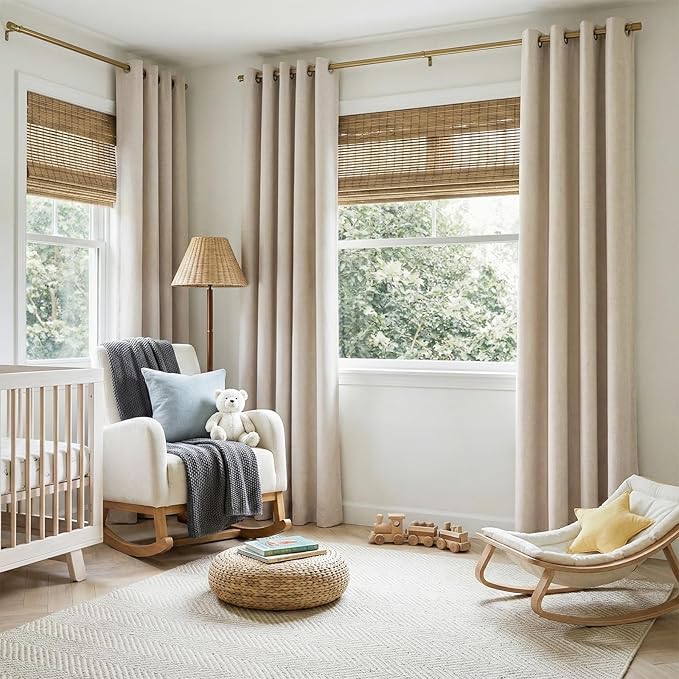 100% Blackout Shield Linen Blackout Curtains for Bedroom, Oatmeal Grommet Curtains for Living Room, Thermal Insulated Room Darkening Drapes for Nursery, Boho Home Decor, 50" W x 72" L, 2 Panels