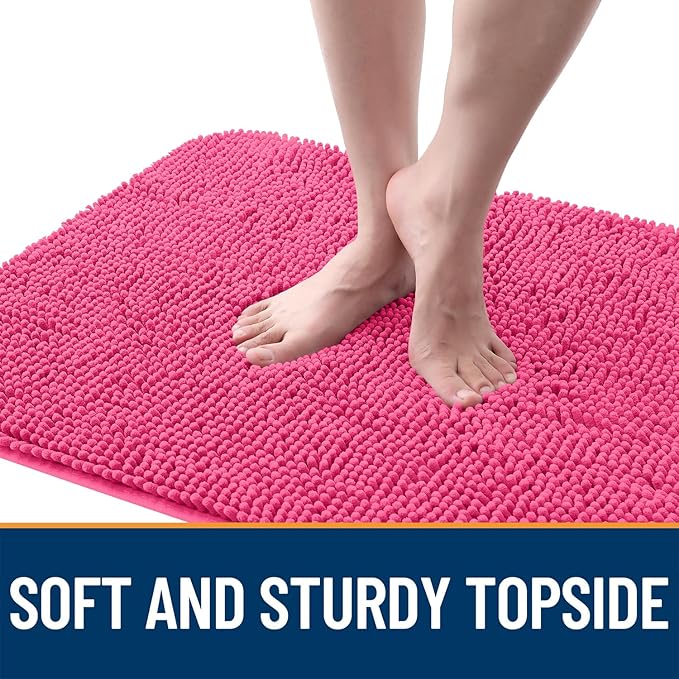 OLANLY Dog Door Mat for Muddy Paws 48x30, Absorbs Moisture and Dirt, Absorbent Non-Slip Washable Doormat, Quick Dry Chenille Mud Mat for Dogs, Entry Indoor Entryway Carpet for Inside Floor, Hot Pink