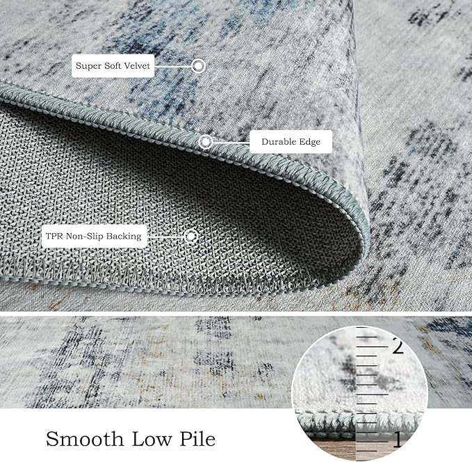 Toneed Abstract Area Rug 8x10 Modern Washable Rug Soft Non Slip Rug Low Pile for Bedroom Living Room Dining Room Blue/White