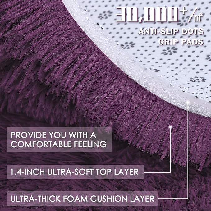 OLANLY Area Rugs for Living Room Bedroom, Machine Washable 4x5.9 ft Soft Fluffy Shaggy Bedside Rug, Indoor Floor Carpet for Kids Girls and Boys, Dorms, Nursery Rooms, Home Decor Aesthetic, Dark Purple