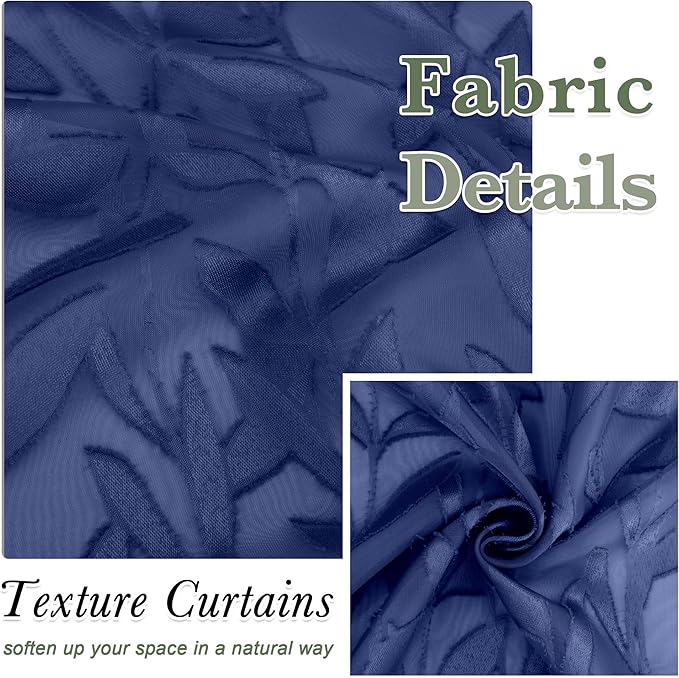 Lecloud Leia Dusty Blue Sheer Kitchen Curtains 30 Inch Length 2 Panels Set, Breathable Jacquard Leaf Textured Voile Curtain Tiers for Bedroom Living Room, Dual Rod Pockets Drapes, 40 W x 30 L