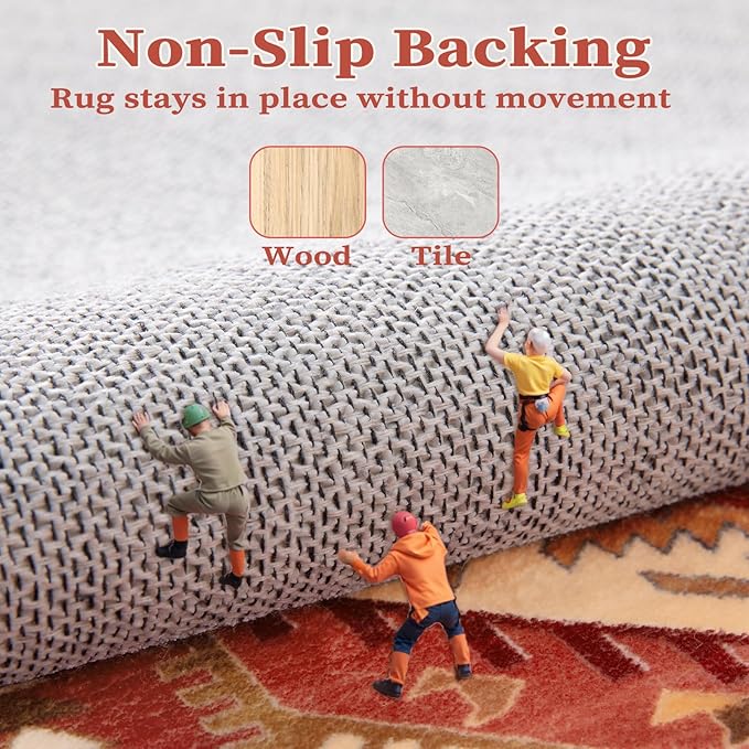 SERISSA 9x12 Area Rugs for Living Room, Large Washable Non-Slip Boho Rug, Ultra Soft Vintage Red Oriental Tribal Print Distressed Carpet for Dining Room Bedroom Dorm Office Home Decor
