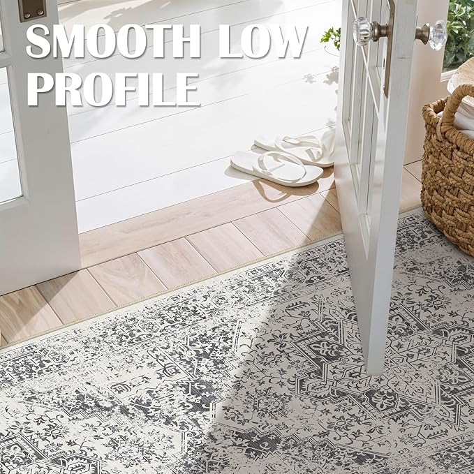 3x8 Washable Hallway Runner Rug - Non Slip Kitchen Runner Rugs with Rubber Backing Vintage Low-Pile Carpet Runners for Entryway Dining Room Laundry Room Home Decor (Distessed Grey)