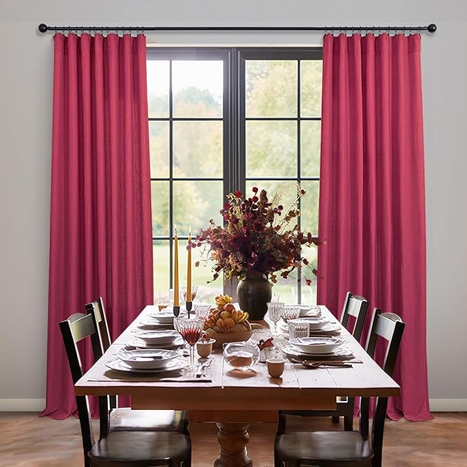 Hot Pink Curtains 45 Inch Length for Bedroom 2 Panel Pocket Back Tab Short Small Magenta Curtains for Living Room Semi-sheer Linen Light Filtering Curtain for Kitchen Bathroom Raspberry Fuchsia 52x45