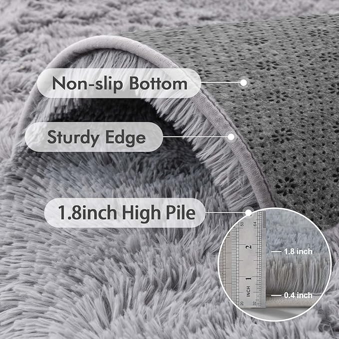 5x7 Ft Shag Area Rug for Bedroom, Ultra Soft Fluffy Furry Rugs for Living Room Indoor Floor, Aesthetic Carpet for Kids Home Decor (Light Grey)