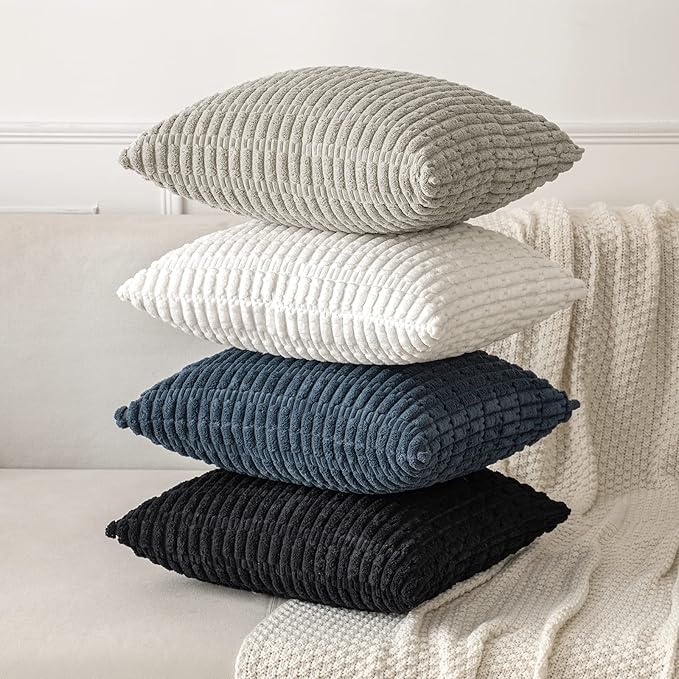 MIULEE Pack of 2 Corduroy Decorative Throw Pillow Covers 18x18 Inch Soft Boho Striped Pillow Covers Modern Farmhouse Home Decor for Summer Coastal Sofa Living Room Couch Bed Blue