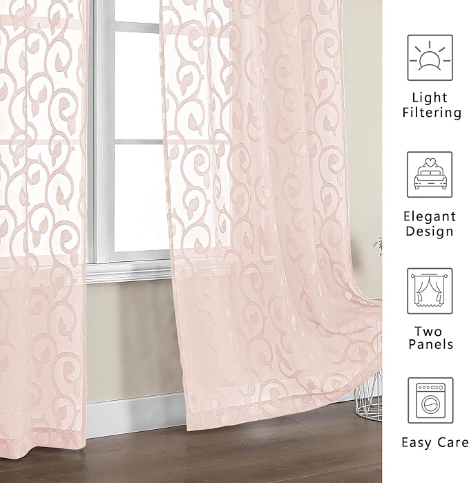OWENIE Furman Sheer Curtains 54 Inch Length 2 Panels Set, Airy Jacquard Clip Short Curtains for Small Window, Small Windows Bedroom Living Room Bathroom, Modern Dual Rod Pocket, 40Wx54L