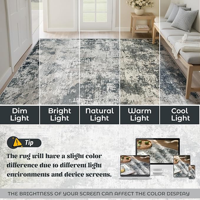 XLUEZ 6x9 Area Rugs for Living Room, Washable Modern Abstract Large Area Rug Neutral Soft Non Slip Kids Rug Stain Resistant Indoor Carpet for Bedroom Nursery Dining Room Playroom(GreyWhite, 6'x9')