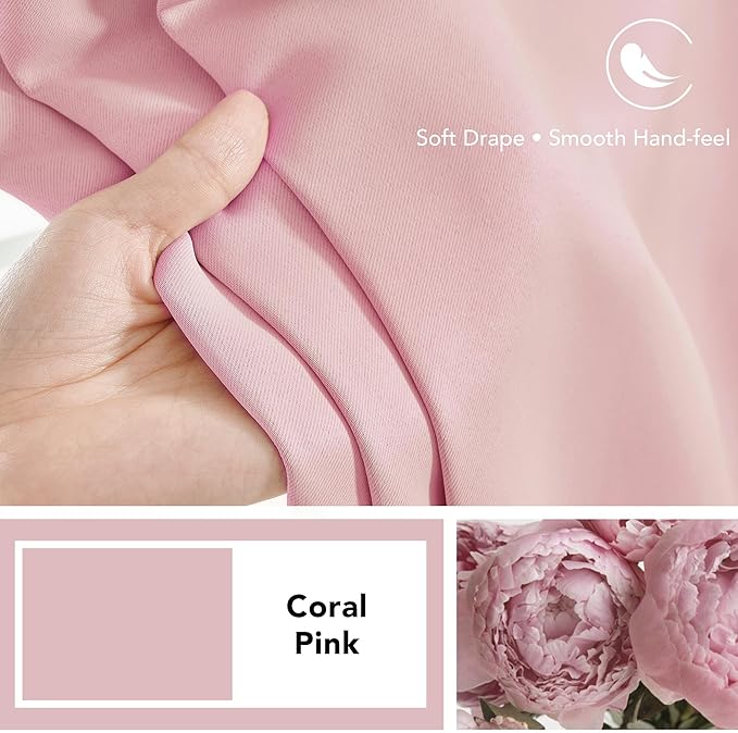 Deconovo Solid Back Tab and Rod Pocket Curtains Thermal Insulated Blackout Window Curtains for Living Room 52Wx84L Inch Coral Pink 2 Panels