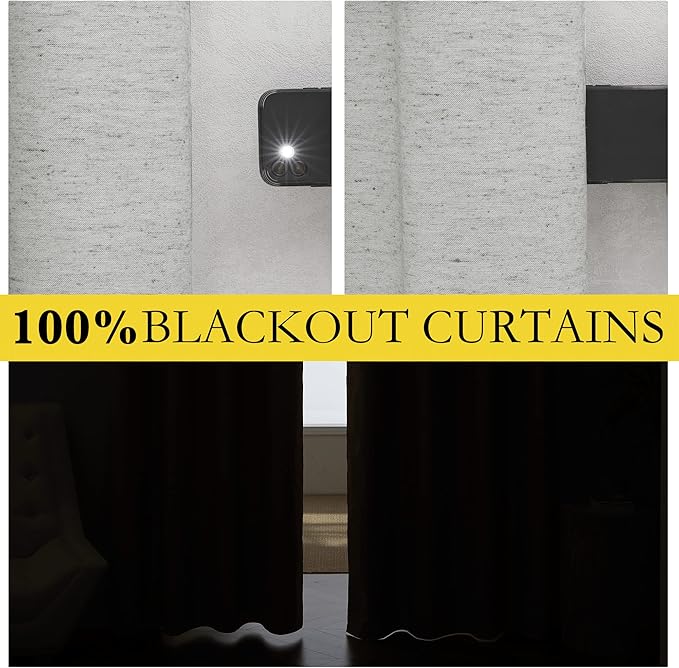 NICETOWN Grey Long Linen Full Shade Panels 2 Panels Set, 52" Wide x 102" Long, Thermal Insulated & Energy Efficiency Blackout Curtains for Living Room, Lined Silky Performance Window Dressing