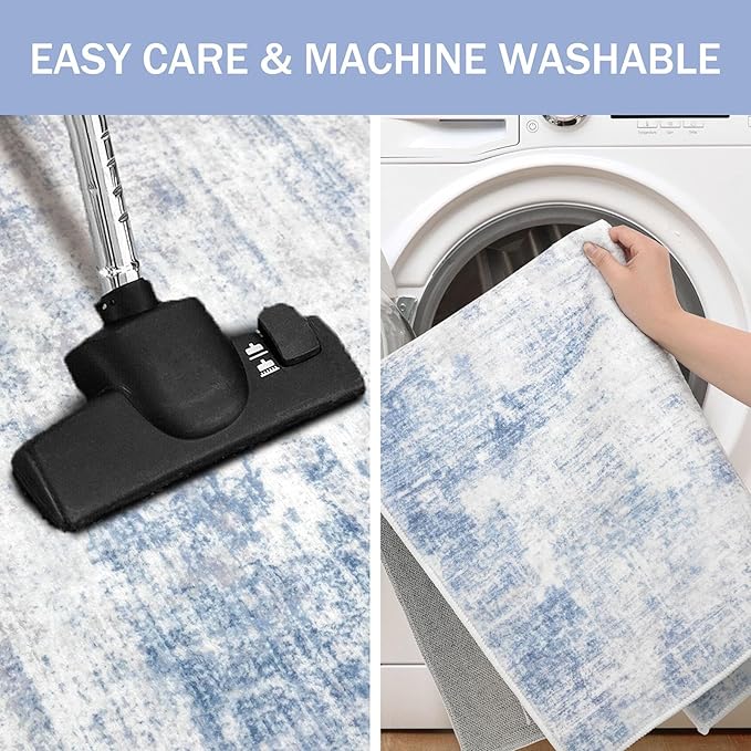 IOHOUZE Abstract Runner Rug 2x6 Ft Washable Runners for Hallways, Non Slip Kitchen Runner Printed Faux Wool Entryway Runner Indoor, Modern Abstract Floor Carpet for Hall Bedroom, Light Blue Grey