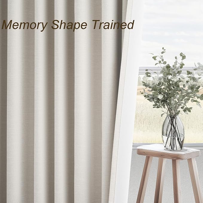 Topfinel 95 Inches Long Linen 100% Blackout Curtains 2 Panels Set Birch Ivory Custom Drapes for Sliding Glass Doors Saving Warm Blocking Modern Living Room Long Bedroom Curtains (W52 x L95)