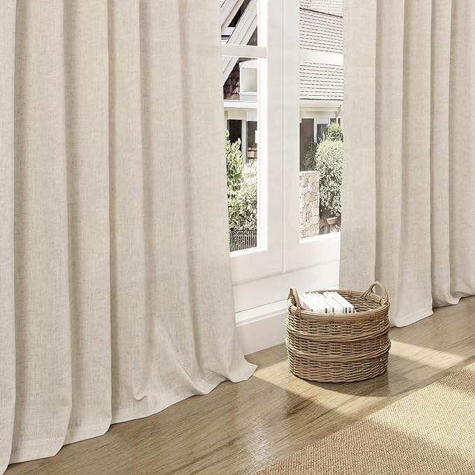 Nanspring Living Room Curtains 63 Inch Length Linen Birch Beige Luxury Light Filtering Semi Sheer Curtain Back Tab Modern Farmhouse Decor Elegant Coastal Drapes for Bedroom Office 52x63, 2 Panels