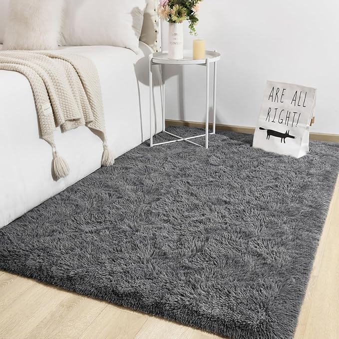 TWINNIS Super Soft Shaggy Rugs Fluffy Carpets, 5x8 Feet, Indoor Modern Plush Area Rugs for Living Room Bedroom Kids Room Nursery Home Decor, Upgrade Anti-Skid Rectangular Fuzzy Rug, Gray