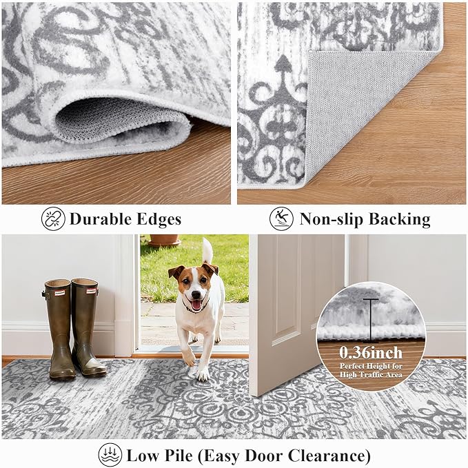 HEBE Hallway Runner Rug 3'x20' Washable Vintage Distressed Area Rugs Non Slip Laundry Rug Runner Boho Floor Carpet Runners for Hallways Entryway Laundry Room Kitchen Bathroom