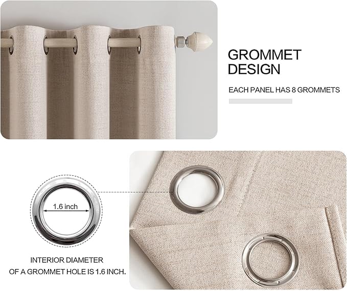 MIULEE Linen Textured Curtains for Bedroom Solid 100% Blackout Thermal Insulated Natural Beige Grommet Room Darkening Curtains & Drapes Luxury Decor for Living Room Nursery 52 x 54 Inch (2 Panels)