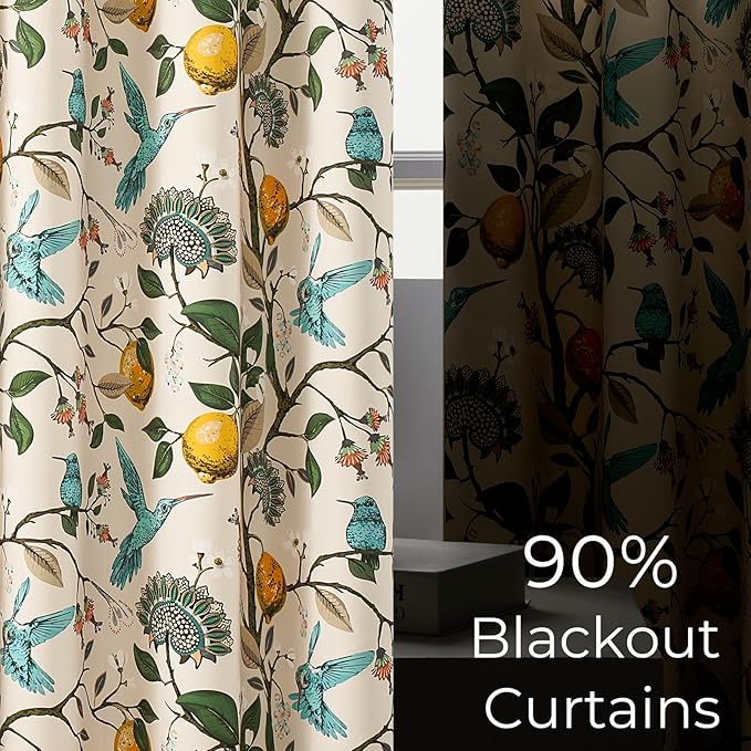 Topfinel Beige Kitchen Tier Curtains 36 Inches Long Botanical Floral Hummingbird Grommet Room Darkening Half Window Drapes for Rv Cafe Basement Bathroom Dinning Room 2 Panels